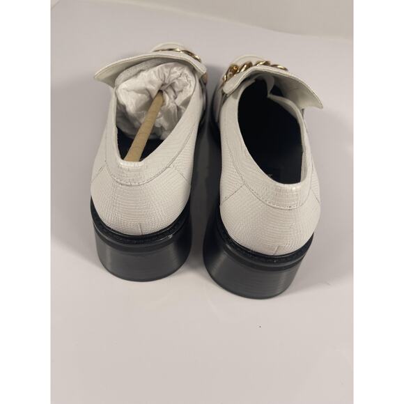 Aqua Lena Shoes Women's Size 9.5 Bone Lizard White Loafer Gold Chain New Boxed - Picture 5 of 10